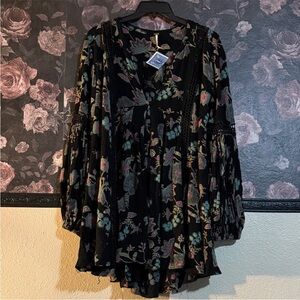 Black Floral Boho Peasant Tunic